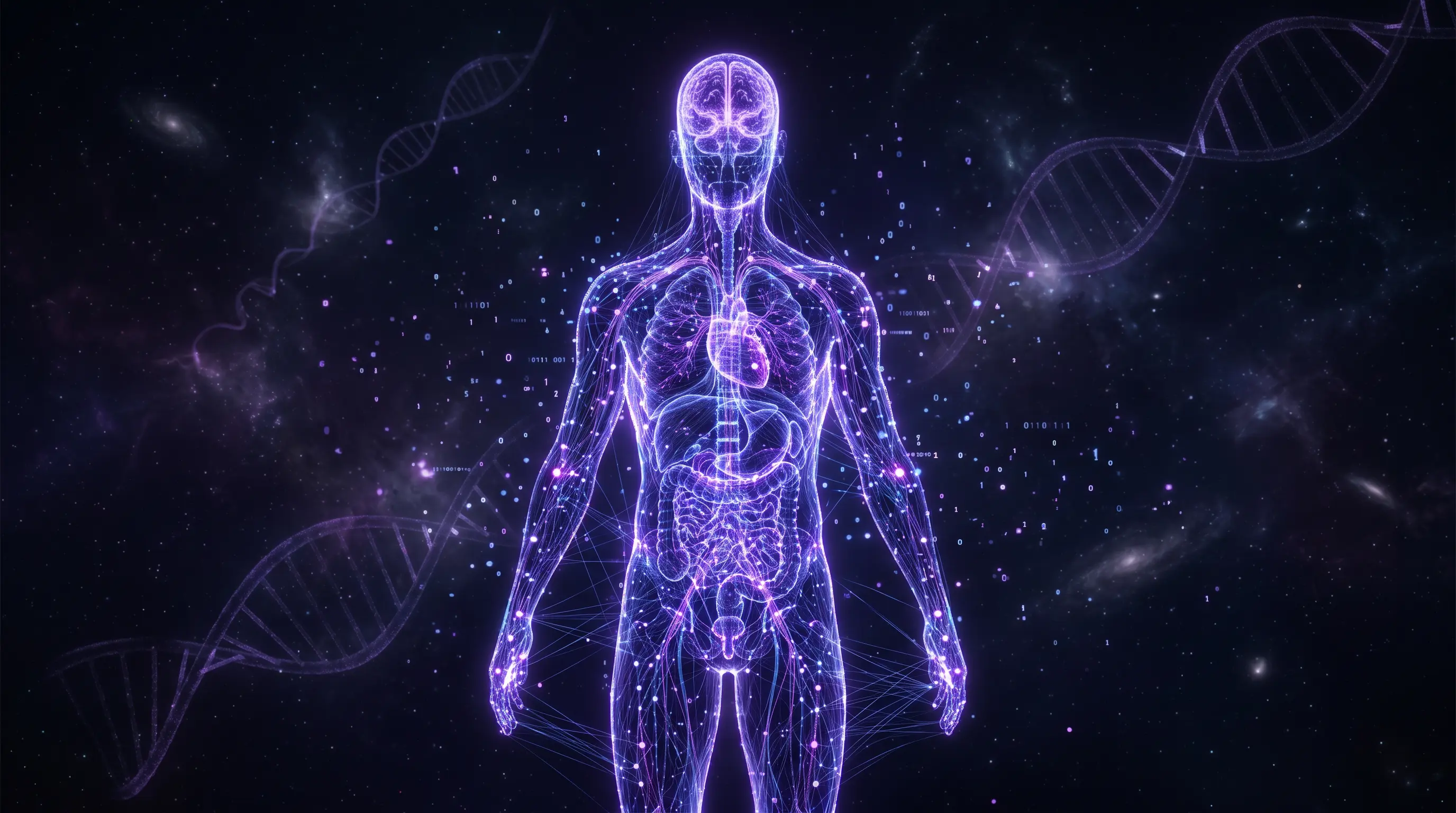 AI-powered human body analysis visualization with DNA strands