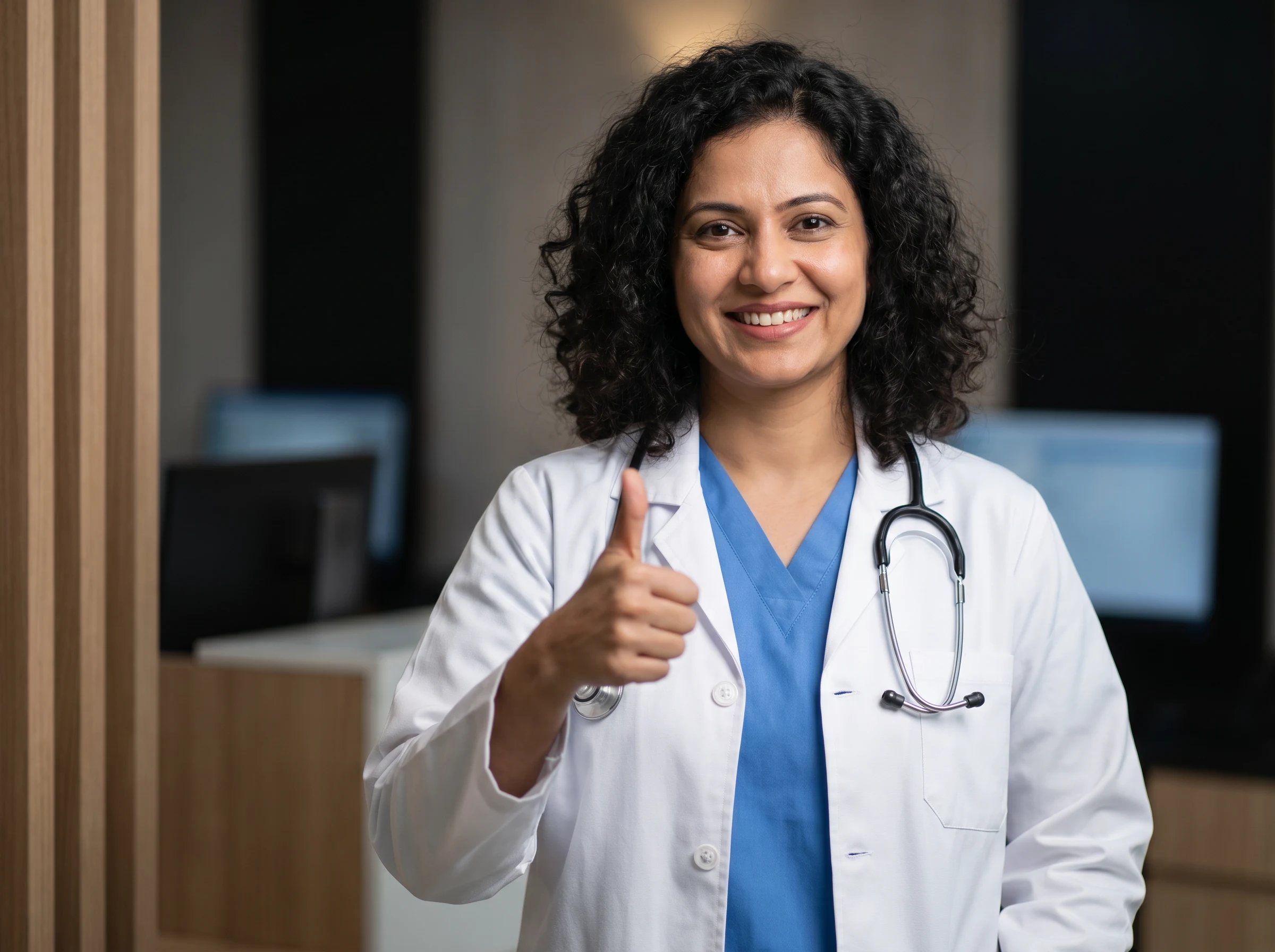 Health professional giving thumbs up