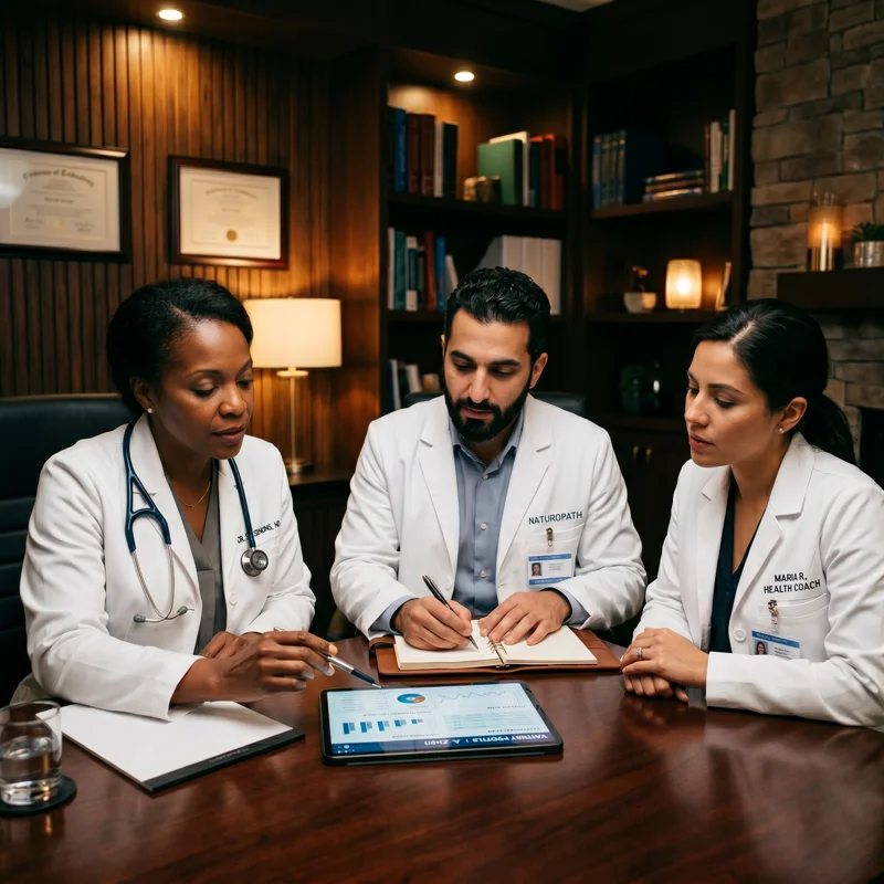 Health professionals reviewing clinical data