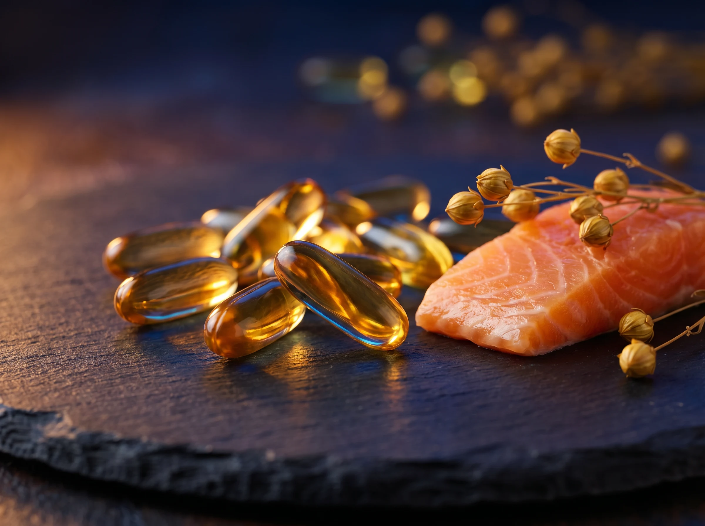 Omega-3 fish oil capsules with salmon